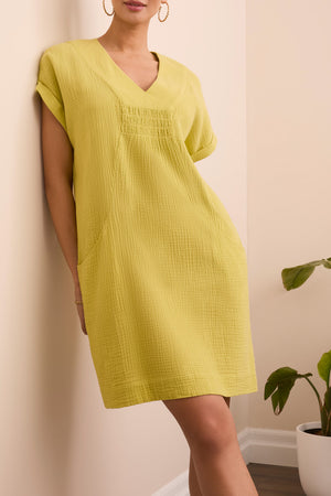 Tribal Fall 2025-5892O-4555-Dress W/Shirring And Pockets-Kiwi - The Coach Pyramids