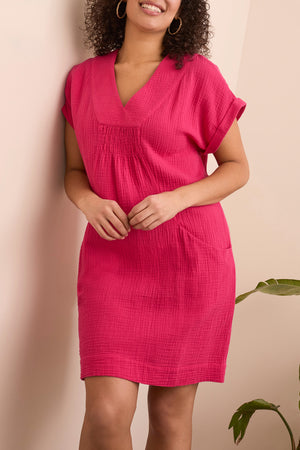 Tribal Fall 2025-5892O-4555-Dress W/Shirring And Pockets-Very Berry - The Coach Pyramids