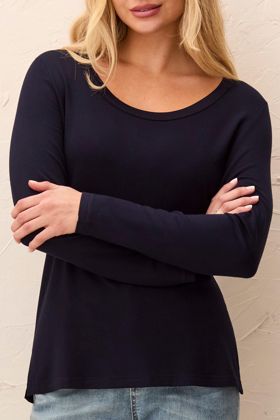 Tribal-Scoop Neck Knit Top W/Side Slits-5895O-1625-Night Fall - The Coach Pyramids