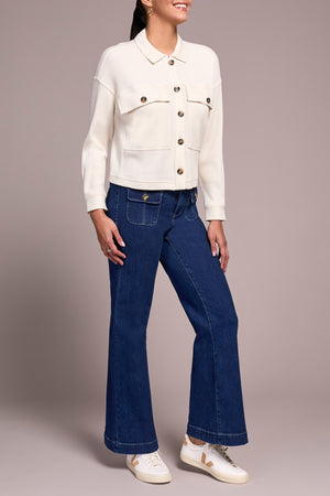Tribal Fall 2025-5900O-5159-Crop Knit Shacket W/Patch Pockets-Egg Shell - The Coach Pyramids