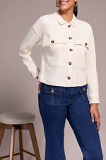Tribal Fall 2025-5900O-5159-Crop Knit Shacket W/Patch Pockets-Egg Shell - The Coach Pyramids