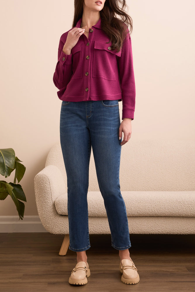 Tribal Fall 2025-5900O-5159-Crop Knit Shacket W/Patch Pockets-Plum Wine - The Coach Pyramids