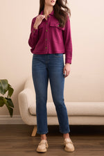 Tribal Fall 2025-5900O-5159-Crop Knit Shacket W/Patch Pockets-Plum Wine - The Coach Pyramids
