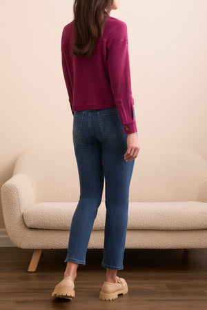 Tribal Fall 2025-5900O-5159-Crop Knit Shacket W/Patch Pockets-Plum Wine - The Coach Pyramids