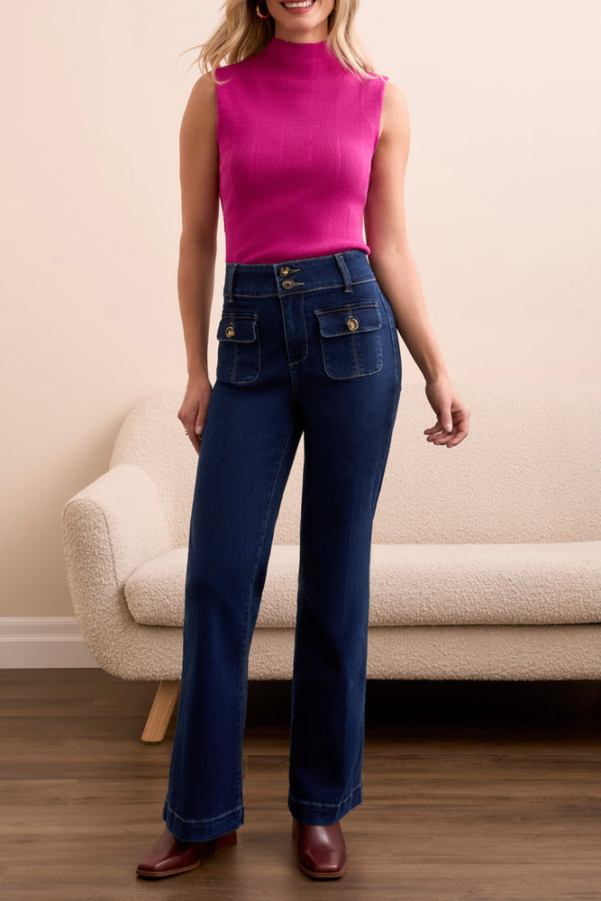 Tribal Fall 2025-5903O-2020-Brooke Trouser Palazzo W/Crease-Deep Water - The Coach Pyramids