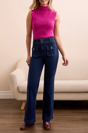 Tribal Fall 2025-5903O-2020-Brooke Trouser Palazzo W/Crease-Deep Water - The Coach Pyramids