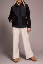 Tribal Fall 2025-5918O-5031-Quilted Front Combo Knit Jacket W/Hood And Pockets-Black - The Coach Pyramids