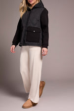Tribal Fall 2025-5918O-5031-Quilted Front Combo Knit Jacket W/Hood And Pockets-Black - The Coach Pyramids