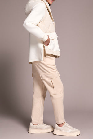 Tribal Fall 2025-5918O-5031-Quilted Front Combo Knit Jacket W/Hood And Pockets-Cream - The Coach Pyramids