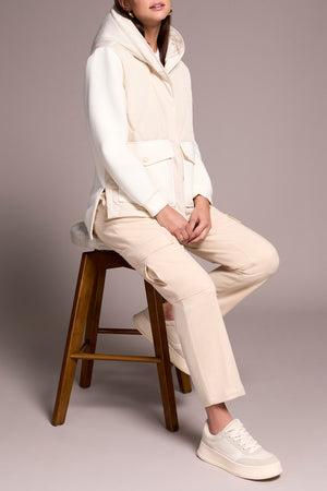 Tribal Fall 2025-5918O-5031-Quilted Front Combo Knit Jacket W/Hood And Pockets-Cream - The Coach Pyramids
