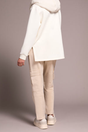 Tribal Fall 2025-5918O-5031-Quilted Front Combo Knit Jacket W/Hood And Pockets-Cream - The Coach Pyramids