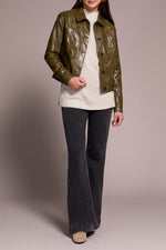 Tribal Fall 2025-5921O-5358-Button Front PU Jacket-Olive Leaf - The Coach Pyramids
