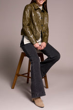 Tribal Fall 2025-5921O-5358-Button Front PU Jacket-Olive Leaf - The Coach Pyramids