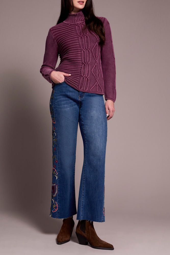 Tribal Fall 2025-5935O-4632-Mock Neck Sweater W/Special Wash-Passion Plum - The Coach Pyramids