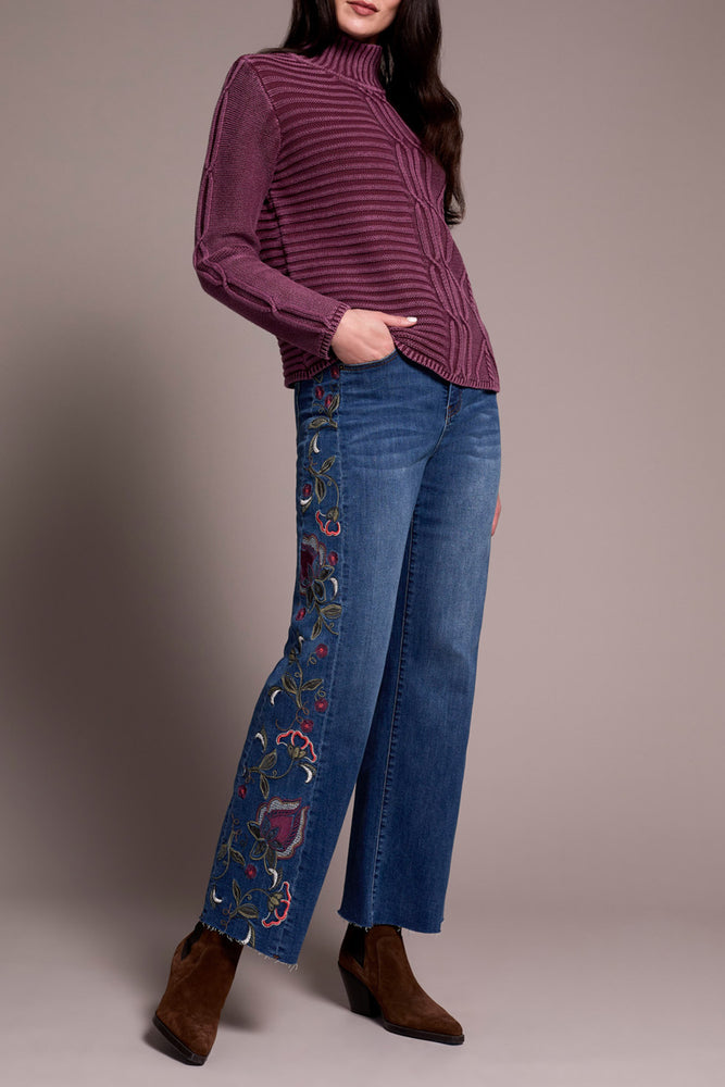 Tribal Fall 2025-5935O-4632-Mock Neck Sweater W/Special Wash-Passion Plum - The Coach Pyramids