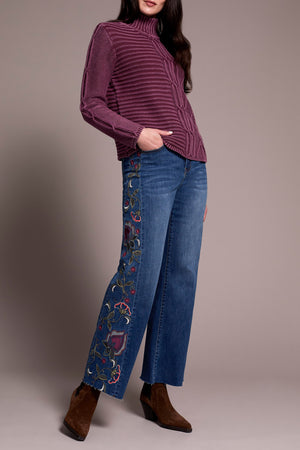 Tribal Fall 2025-5935O-4632-Mock Neck Sweater W/Special Wash-Passion Plum - The Coach Pyramids