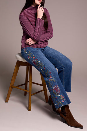 Tribal Fall 2025-5935O-4632-Mock Neck Sweater W/Special Wash-Passion Plum - The Coach Pyramids