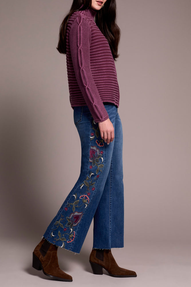 Tribal Fall 2025-5935O-4632-Mock Neck Sweater W/Special Wash-Passion Plum - The Coach Pyramids
