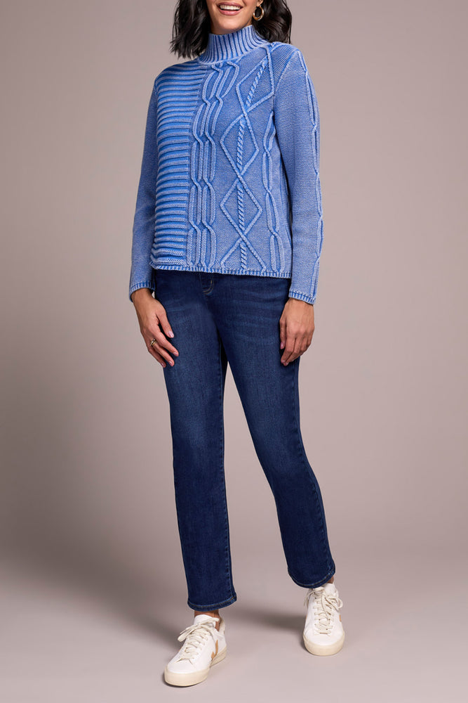 Tribal Fall 2025-5935O-4632-Mock Neck Sweater W/Special Wash-Ultra Blue - The Coach Pyramids