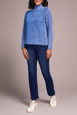 Tribal Fall 2025-5935O-4632-Mock Neck Sweater W/Special Wash-Ultra Blue - The Coach Pyramids