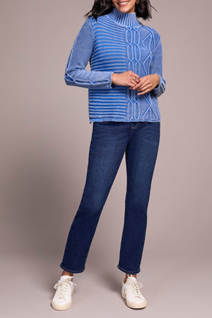 Tribal Fall 2025-5935O-4632-Mock Neck Sweater W/Special Wash-Ultra Blue - The Coach Pyramids