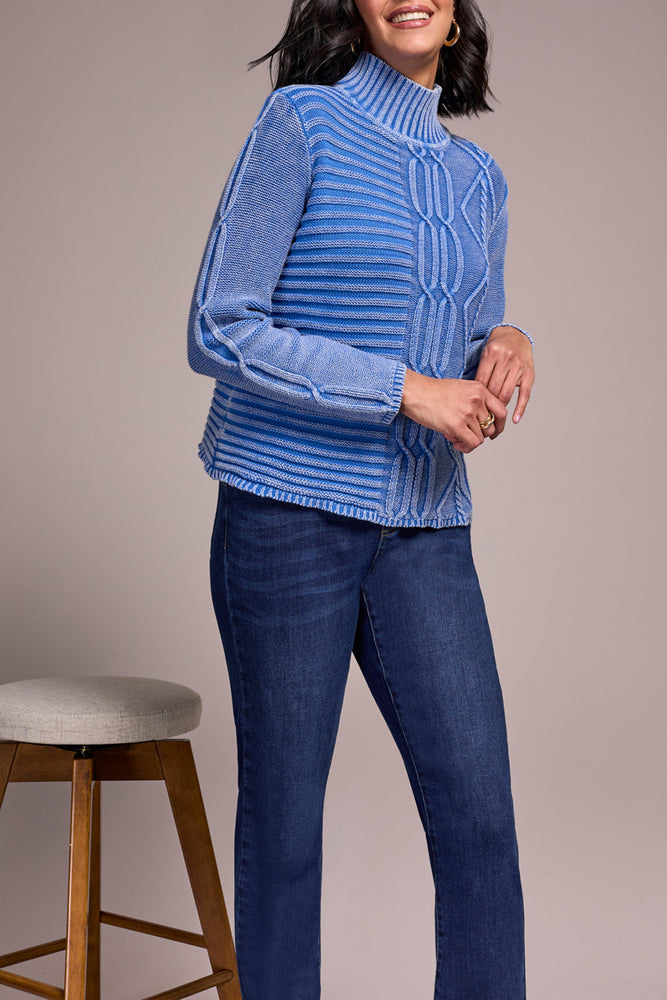 Tribal Fall 2025-5935O-4632-Mock Neck Sweater W/Special Wash-Ultra Blue - The Coach Pyramids
