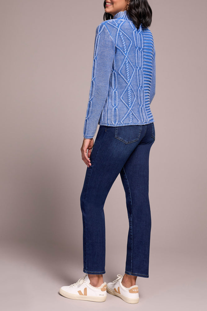 Tribal Fall 2025-5935O-4632-Mock Neck Sweater W/Special Wash-Ultra Blue - The Coach Pyramids
