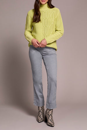 Tribal Fall 2025-5935O-4632-Mock Neck Sweater W/Special Wash-Lime Mist - The Coach Pyramids