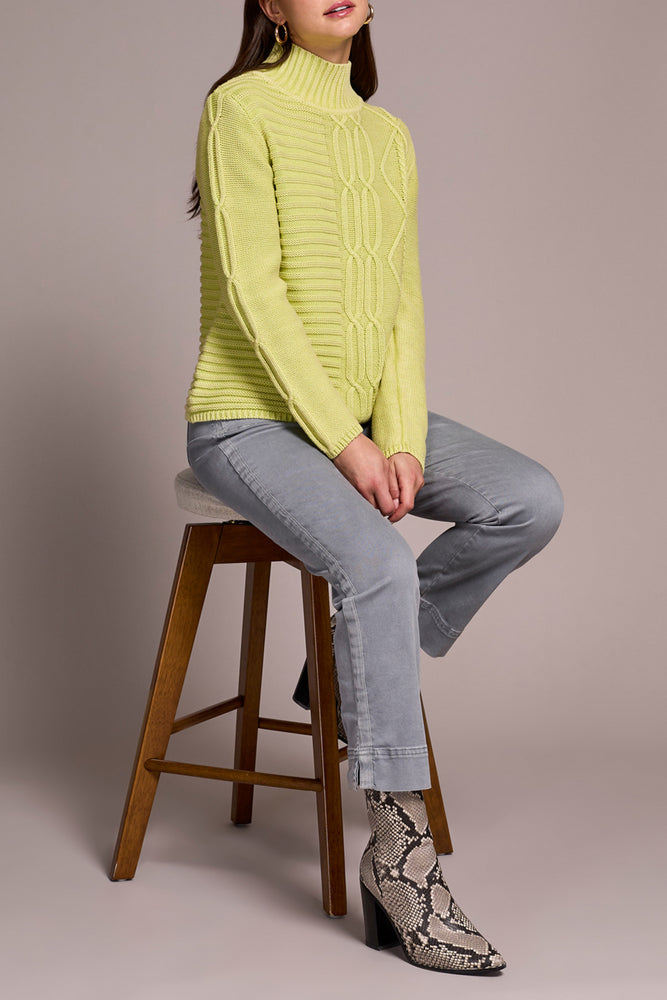 Tribal Fall 2025-5935O-4632-Mock Neck Sweater W/Special Wash-Lime Mist - The Coach Pyramids
