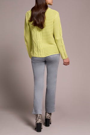 Tribal Fall 2025-5935O-4632-Mock Neck Sweater W/Special Wash-Lime Mist - The Coach Pyramids