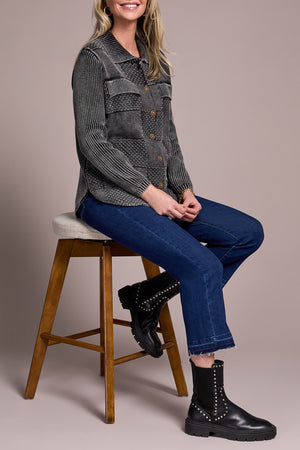 Tribal Fall 2025-5939O-4632-Sweater Shacket W/Special Wash Effect-Black - The Coach Pyramids