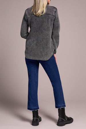 Tribal Fall 2025-5939O-4632-Sweater Shacket W/Special Wash Effect-Black - The Coach Pyramids