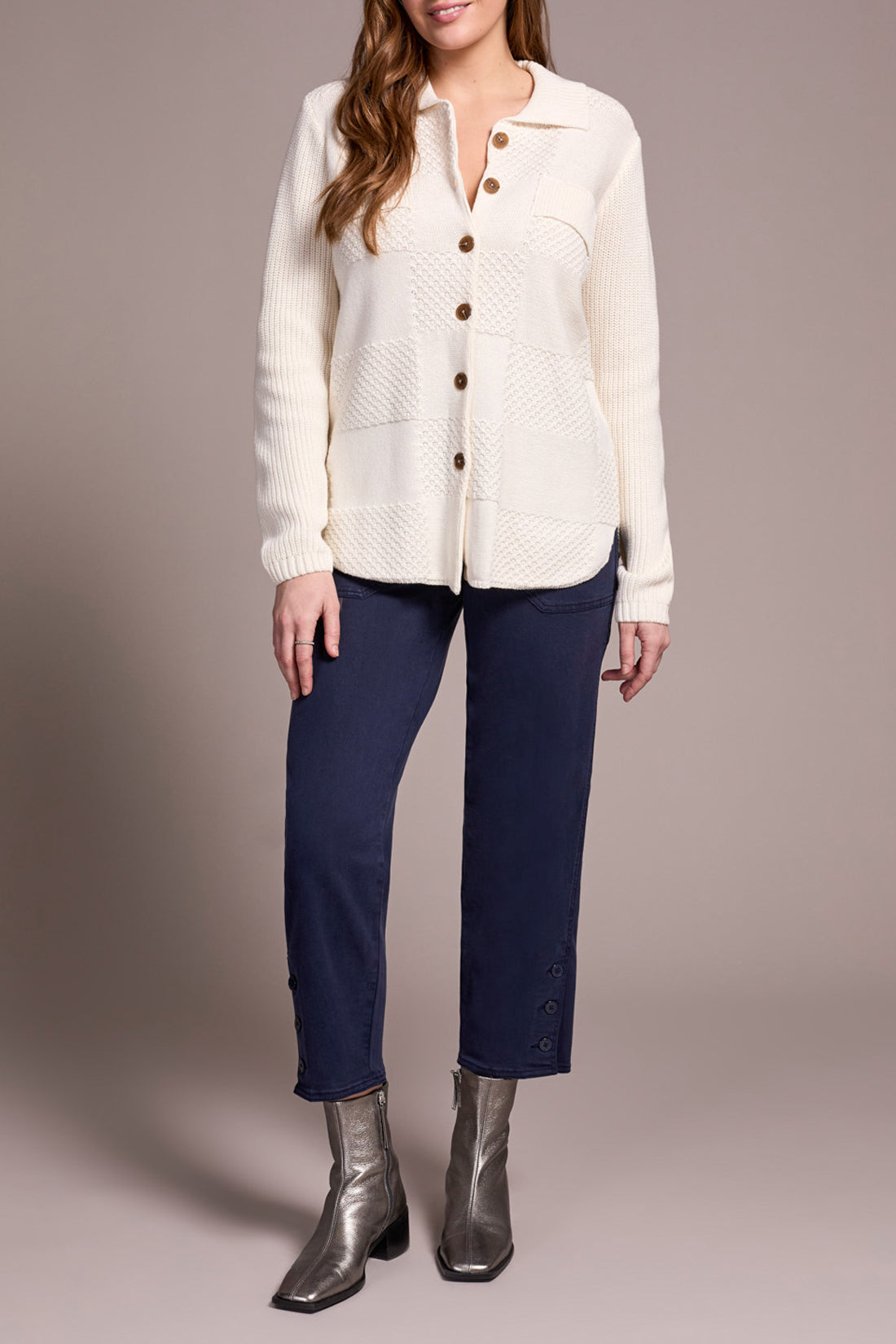 Tribal Fall 2025-5939O-4632-Sweater Shacket W/Special Wash Effect-Cream - The Coach Pyramids