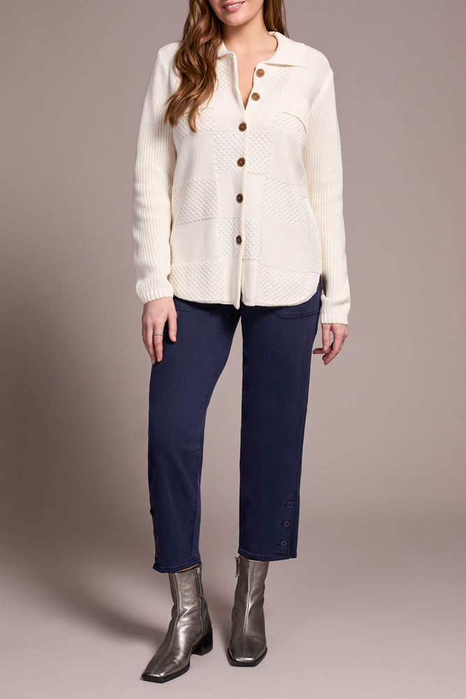 Tribal Fall 2025-5939O-4632-Sweater Shacket W/Special Wash Effect-Cream - The Coach Pyramids