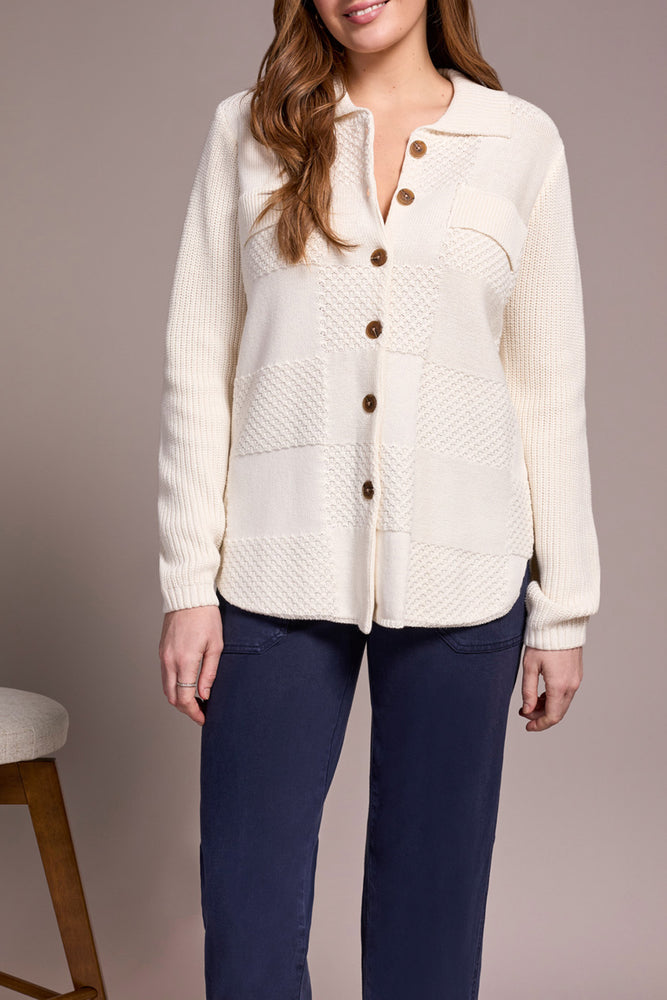 Tribal Fall 2025-5939O-4632-Sweater Shacket W/Special Wash Effect-Cream - The Coach Pyramids
