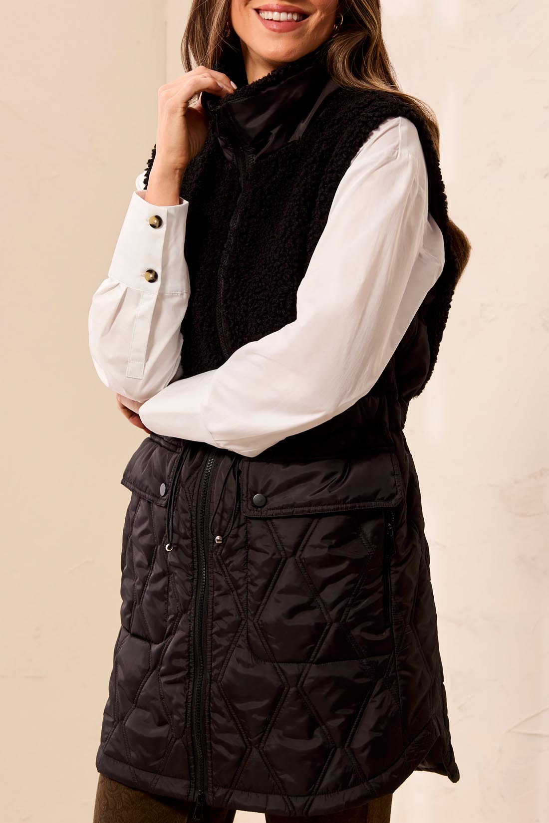 Tribal-Sleeveless Mix Media Sherpa Vest-5940O-0002-Black - The Coach Pyramids