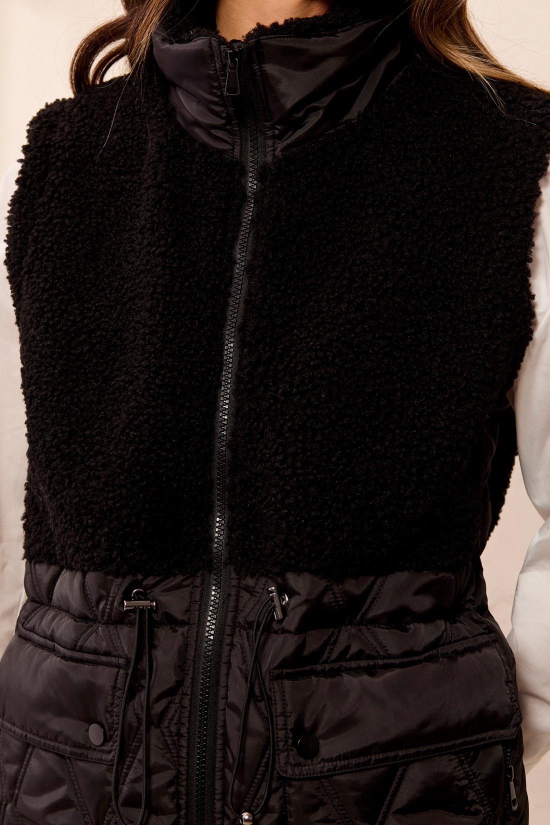 Tribal-Sleeveless Mix Media Sherpa Vest-5940O-0002-Black - The Coach Pyramids