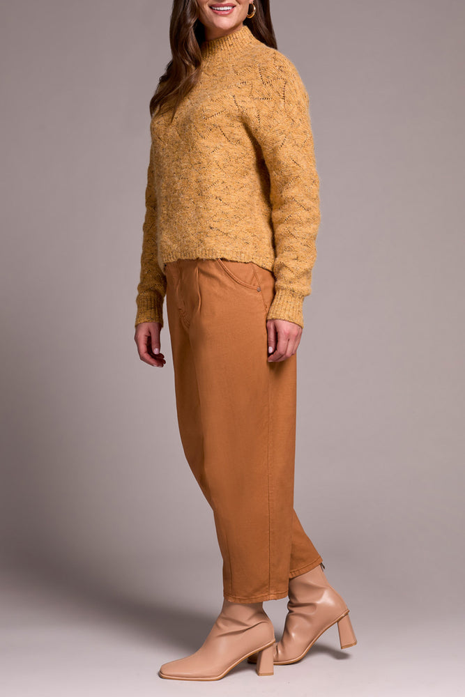 Tribal Fall 2025-5943O-5035-Mock Neck Puff Sleeve Sweater-Turmeric - The Coach Pyramids