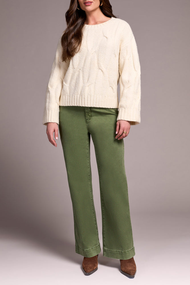 Tribal Fall 2025-5950O-5044-Crew Neck Loose Fit Cable Sweater-Cream - The Coach Pyramids