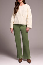 Tribal Fall 2025-5950O-5044-Crew Neck Loose Fit Cable Sweater-Cream - The Coach Pyramids