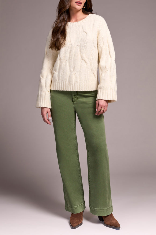 Tribal Fall 2025-5950O-5044-Crew Neck Loose Fit Cable Sweater-Cream - The Coach Pyramids