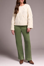 Tribal Fall 2025-5950O-5044-Crew Neck Loose Fit Cable Sweater-Cream - The Coach Pyramids
