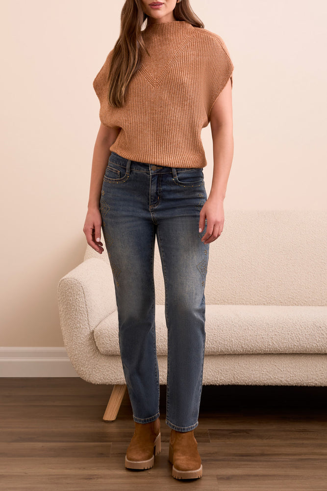 Tribal Fall 2025-5955O-5229-Audrey Straight Jeans W/Studs-Vintage