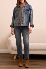 Tribal Fall 2025-5956O-5229-Girlfriend Denim Jacket W/Studs-Vintage - The Coach Pyramids