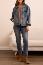 Tribal Fall 2025-5956O-5229-Girlfriend Denim Jacket W/Studs-Vintage - The Coach Pyramids