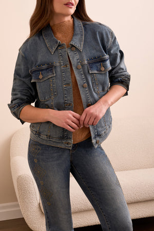 Tribal Fall 2025-5956O-5229-Girlfriend Denim Jacket W/Studs-Vintage - The Coach Pyramids