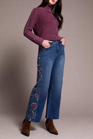 Tribal Fall 2025-5958O-5076-Brooke Hugging Jeans W/Fancy Embroidery-Blue Dusk - The Coach Pyramids