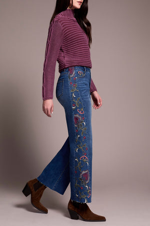 Tribal Fall 2025-5958O-5076-Brooke Hugging Jeans W/Fancy Embroidery-Blue Dusk - The Coach Pyramids
