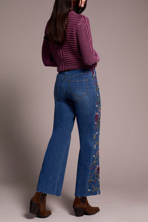 Tribal Fall 2025-5958O-5076-Brooke Hugging Jeans W/Fancy Embroidery-Blue Dusk - The Coach Pyramids