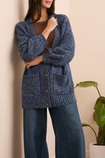 Tribal Fall 2025-5962O-5051-Over Size Puff Sleeve Sweater Cardigan-Blue Away - The Coach Pyramids